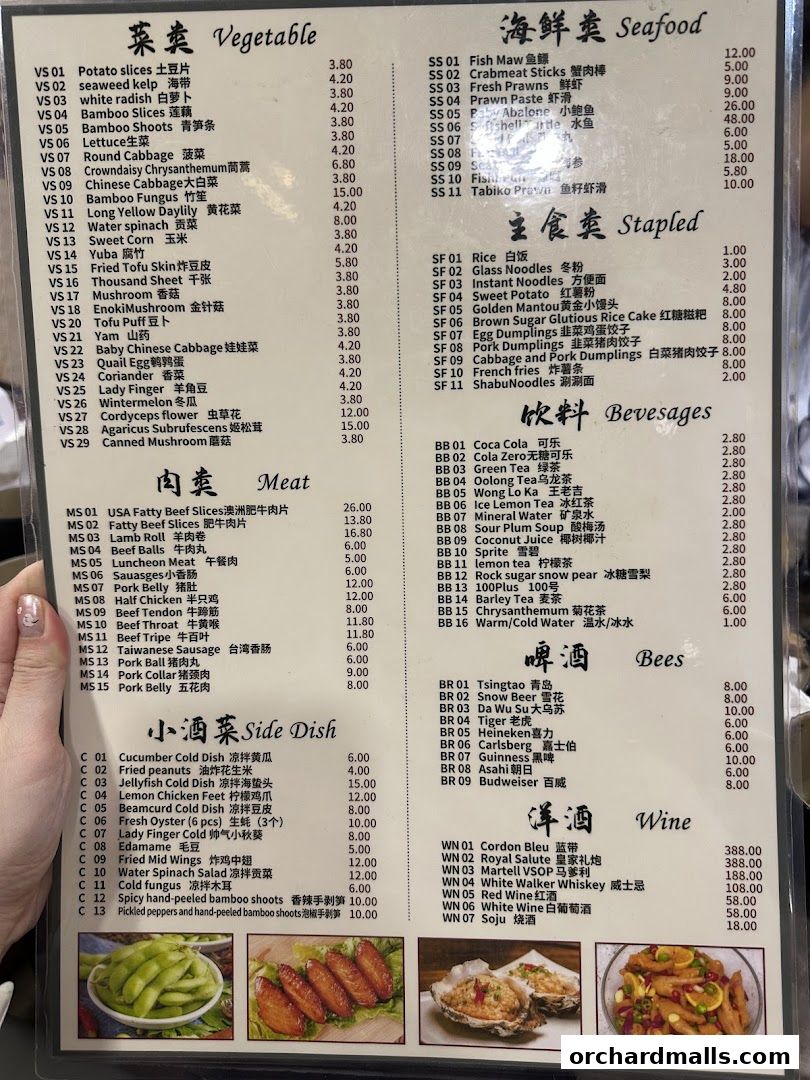 A menu for TangBaoBao汤宝煲猪肚鸡 featuring various categories like vegetables, seafood, meat, and drinks.