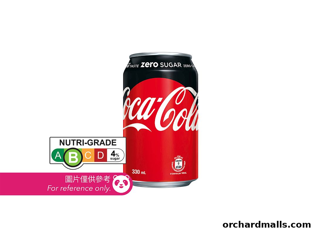 A can of Coca-Cola Zero Sugar with Nutri-Grade information and reference text.