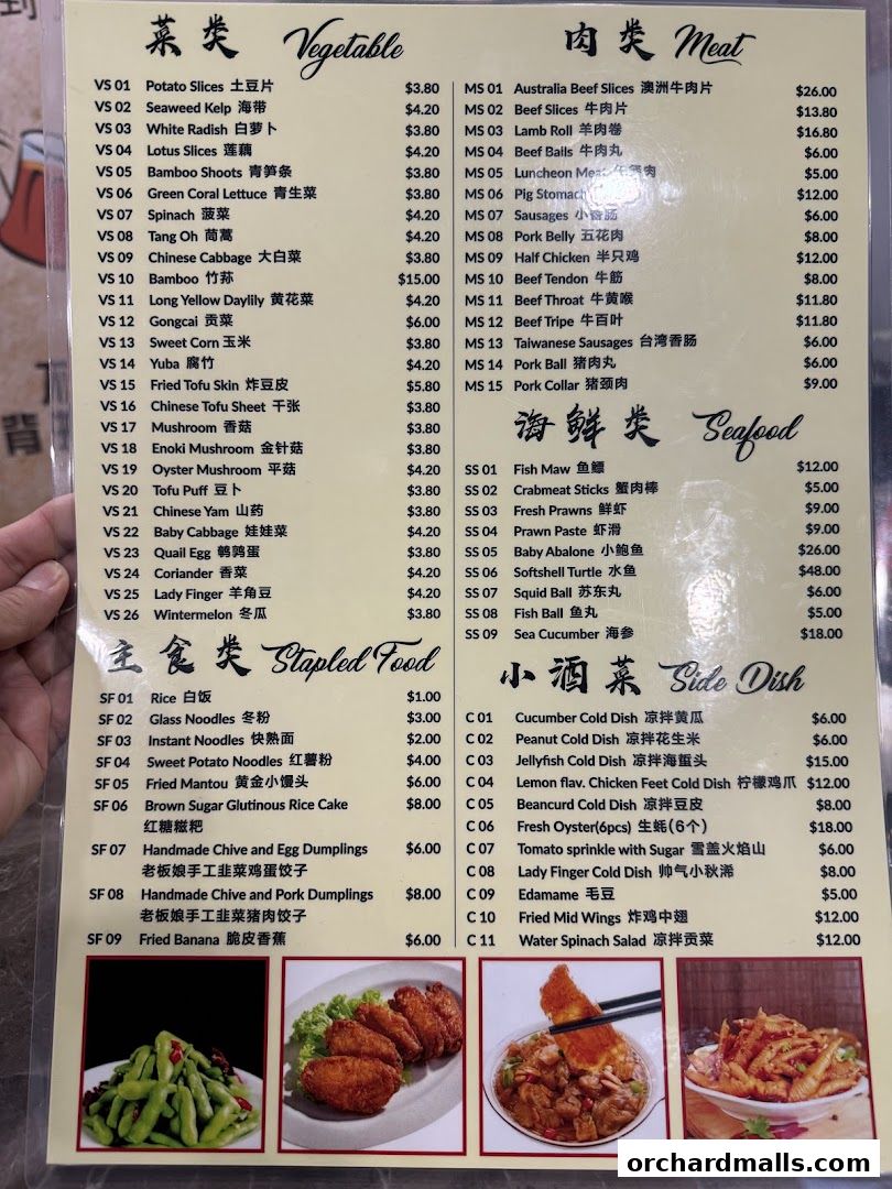 A menu for TangBaoBao汤宝煲猪肚鸡 featuring vegetables, meat, seafood, staple foods, and side dishes.