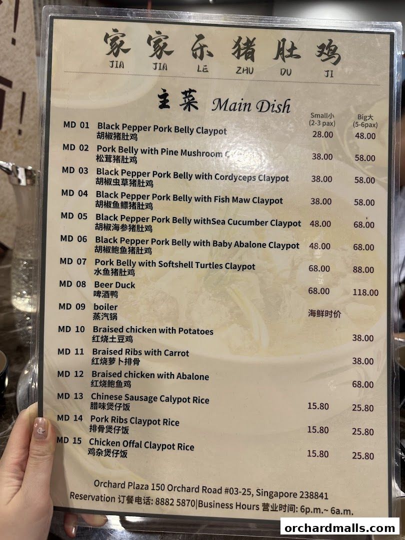 A menu from TangBaoBao汤宝煲猪肚鸡 featuring main dishes with prices.