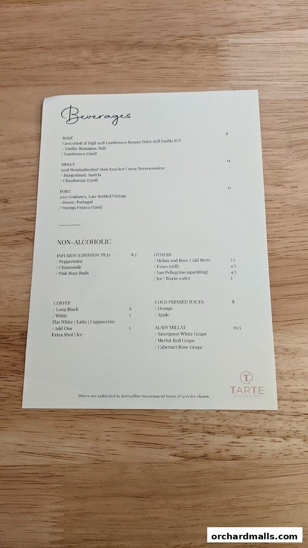 Menu page for Tarte by Cheryl Koh
