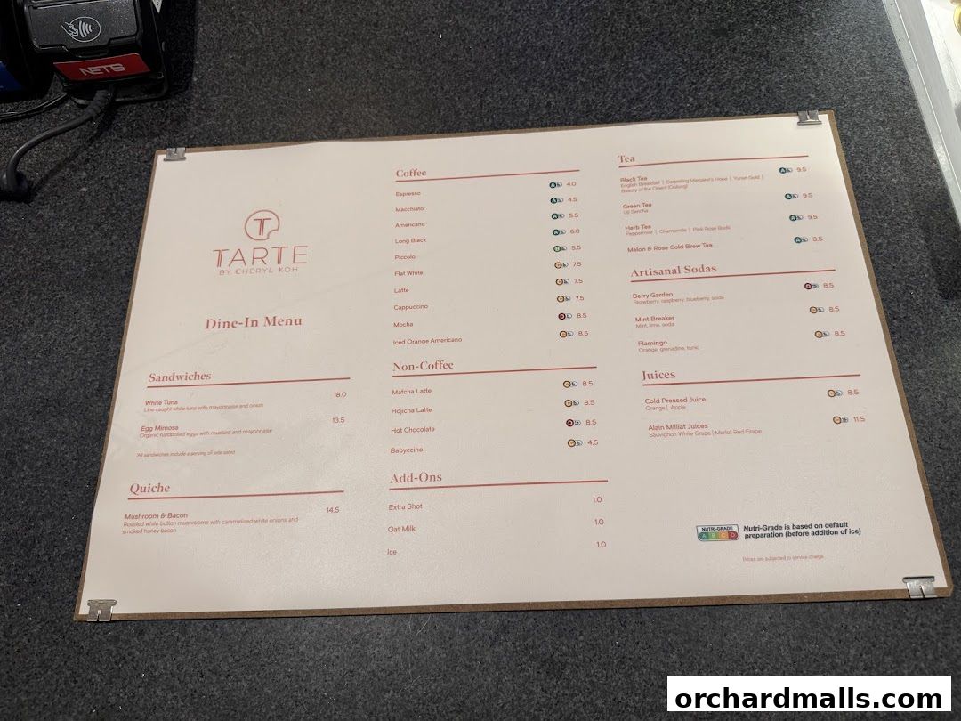 Menu page for Tarte by Cheryl Koh