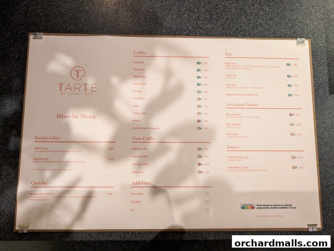 Menu page for Tarte by Cheryl Koh