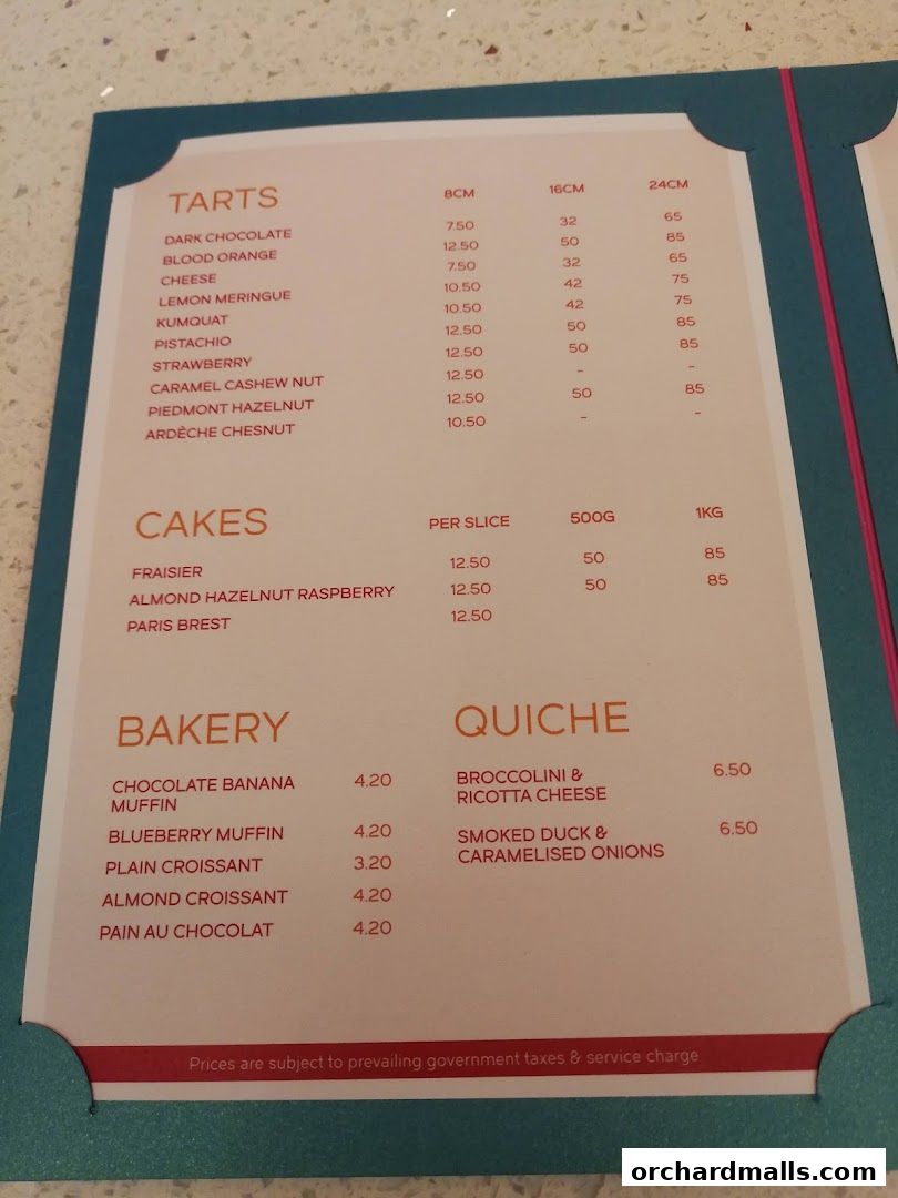 Menu page for Tarte by Cheryl Koh