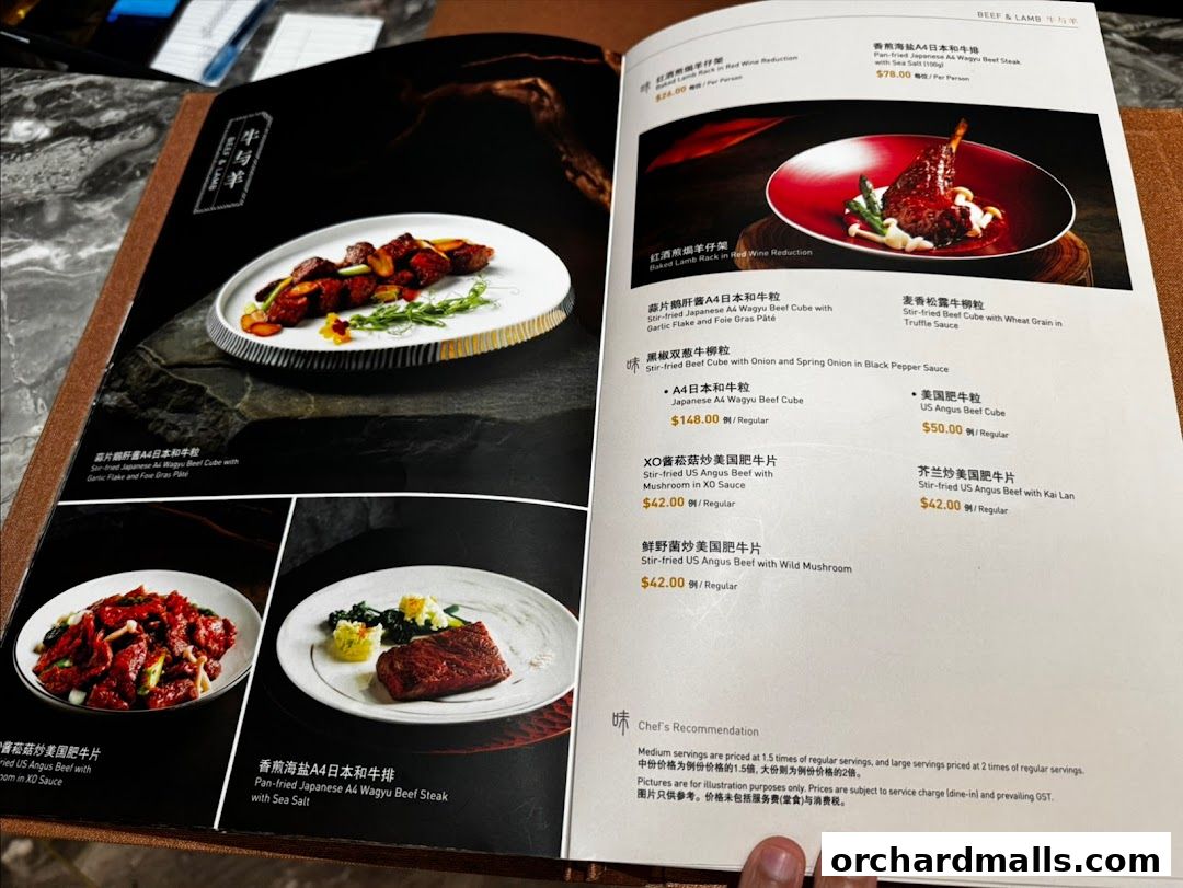 A menu from Taste Paradise featuring beef and lamb dishes with enticing descriptions and prices.