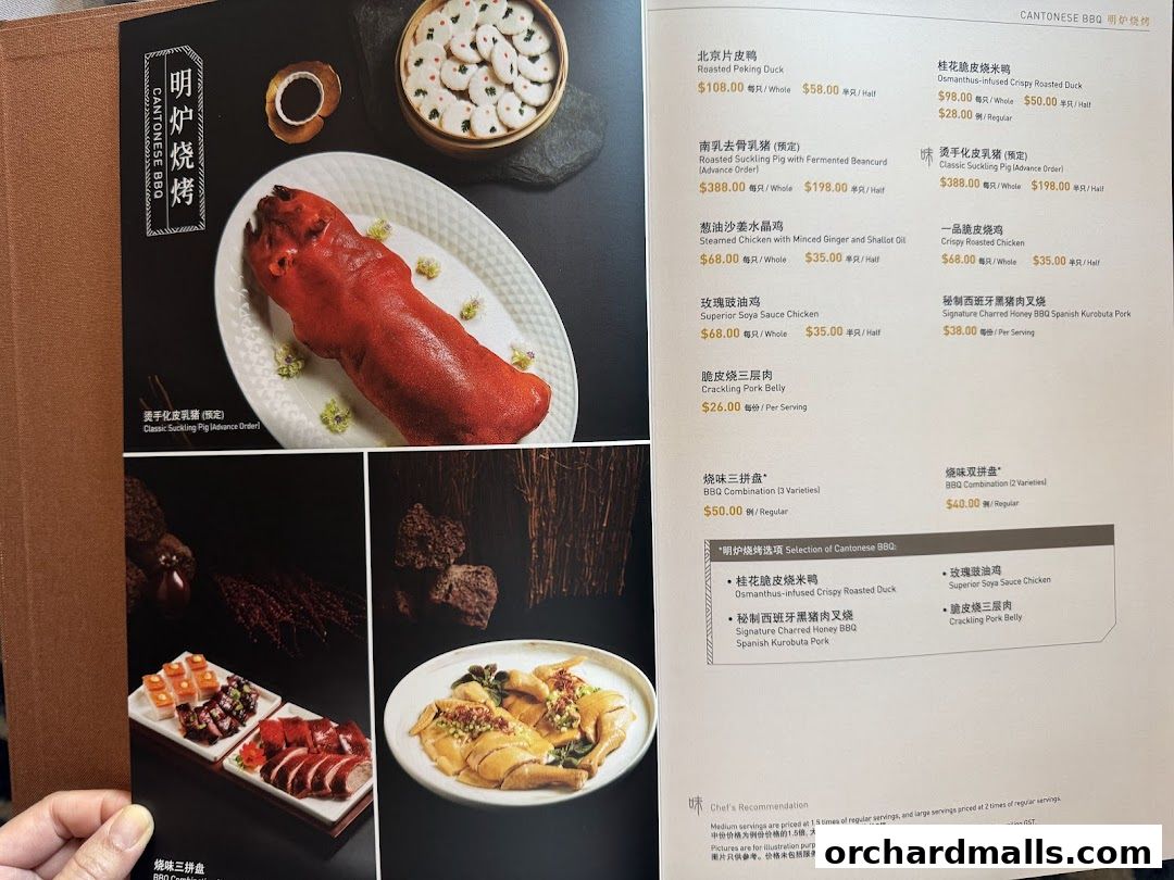 A menu from Taste Paradise featuring various Cantonese BBQ dishes with enticing images.