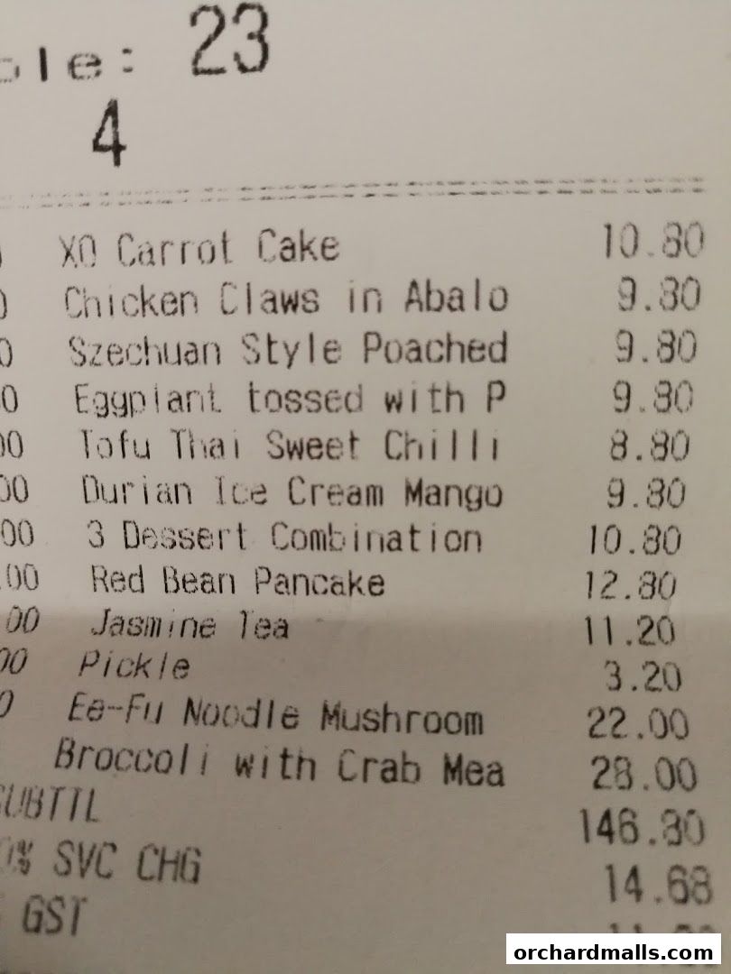 A receipt from Taste Paradise showing various food items and their prices.