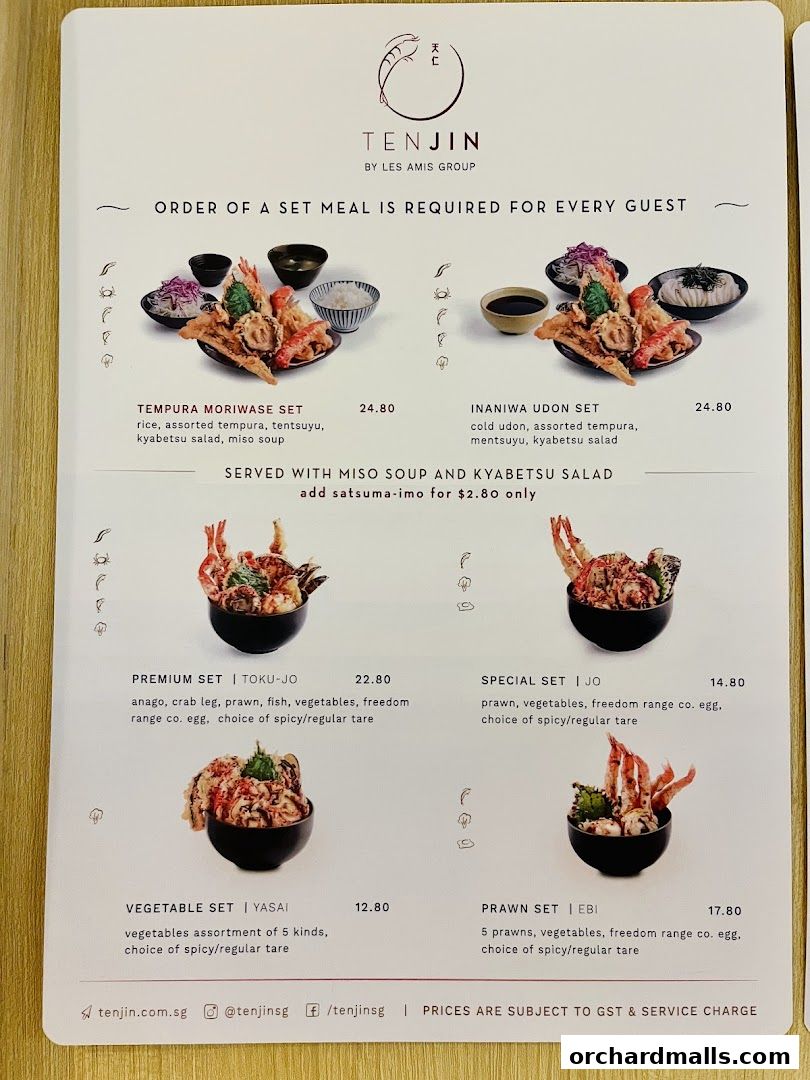 Menu page for Tenjin Shaw Centre
