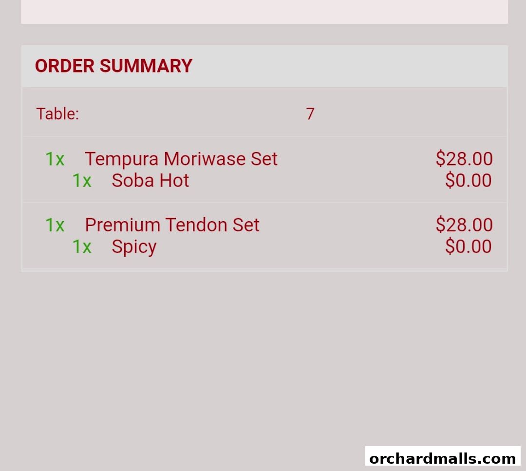 Menu page for Tenjin Shaw Centre