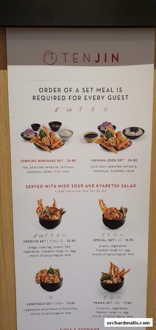 Menu page for Tenjin Shaw Centre