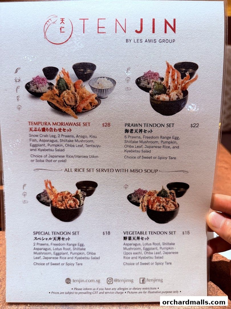 Menu page for Tenjin Shaw Centre