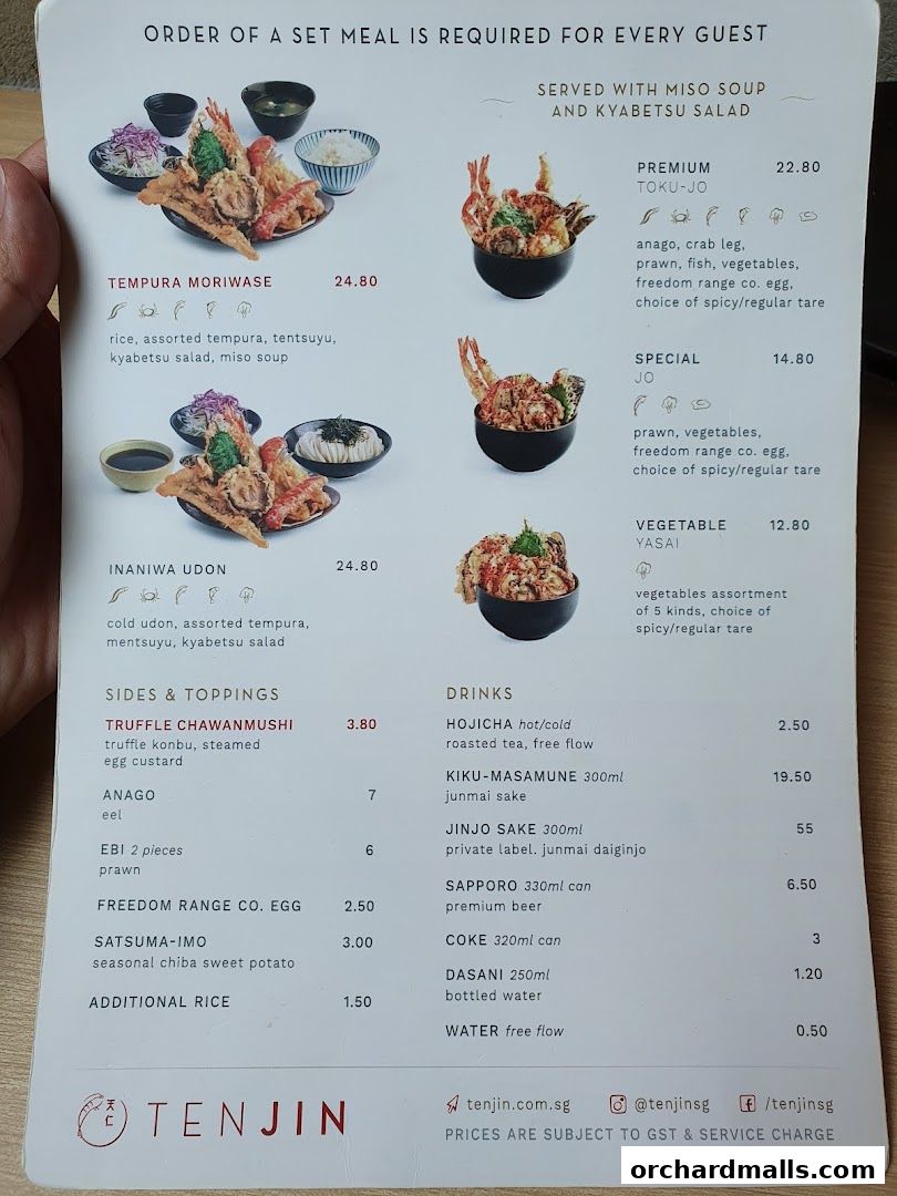 Menu page for Tenjin Shaw Centre