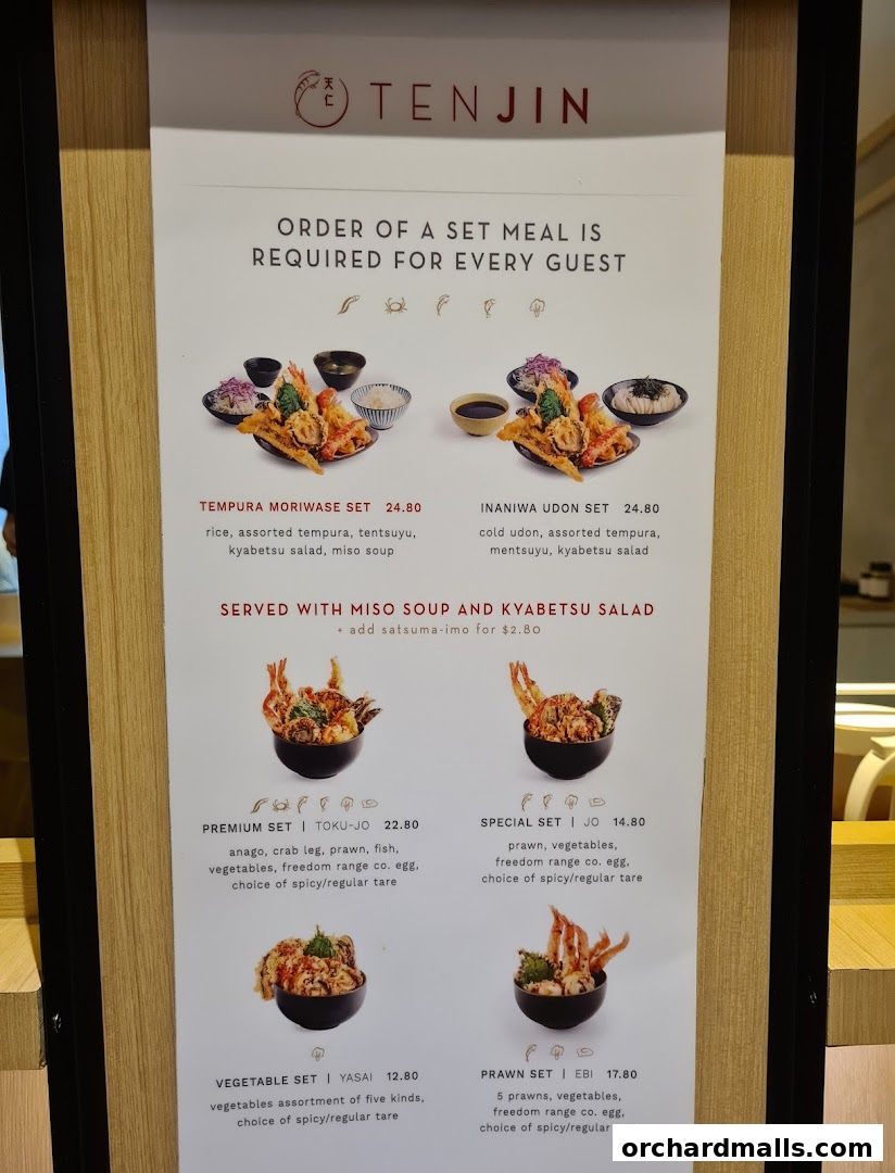 Menu page for Tenjin Shaw Centre
