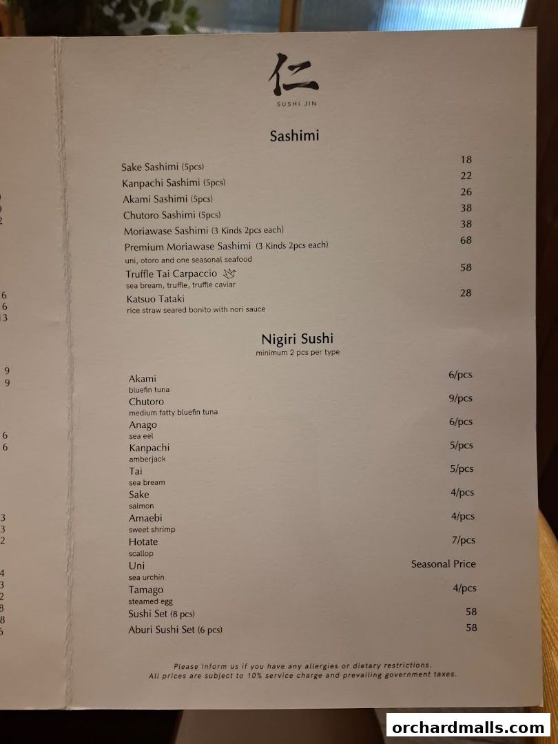 Menu page for Tenjin Shaw Centre