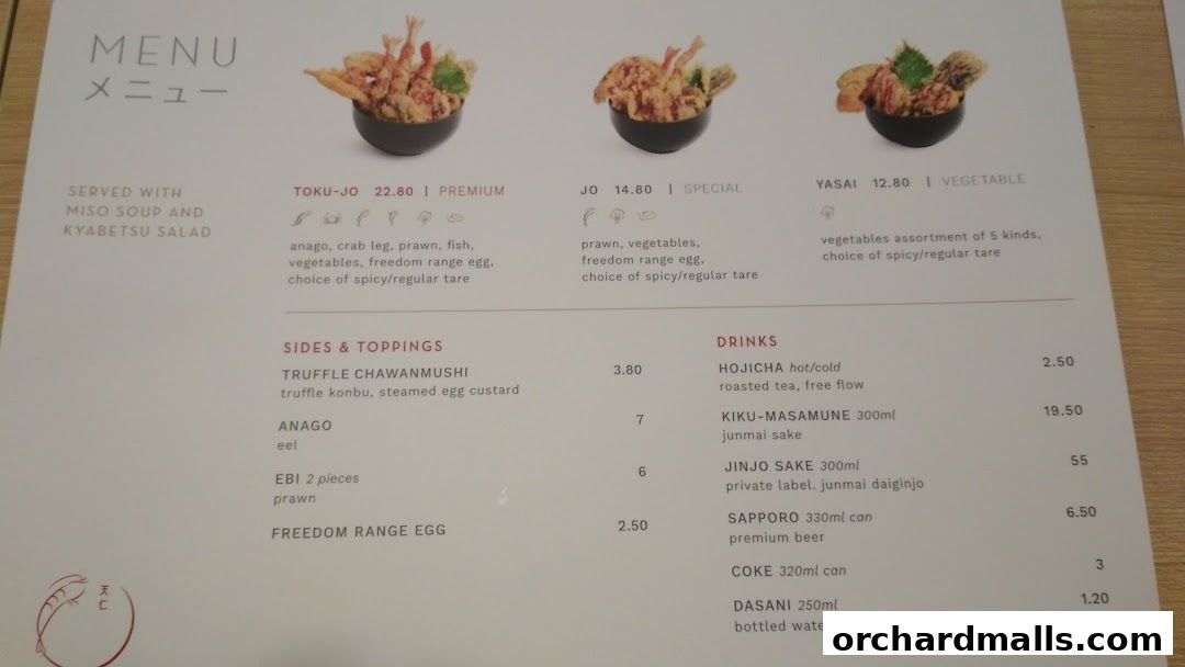 Menu page for Tenjin Shaw Centre