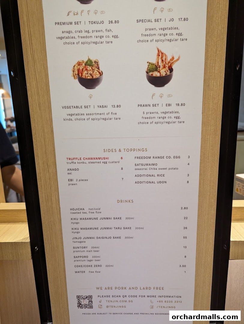 Menu page for Tenjin Shaw Centre
