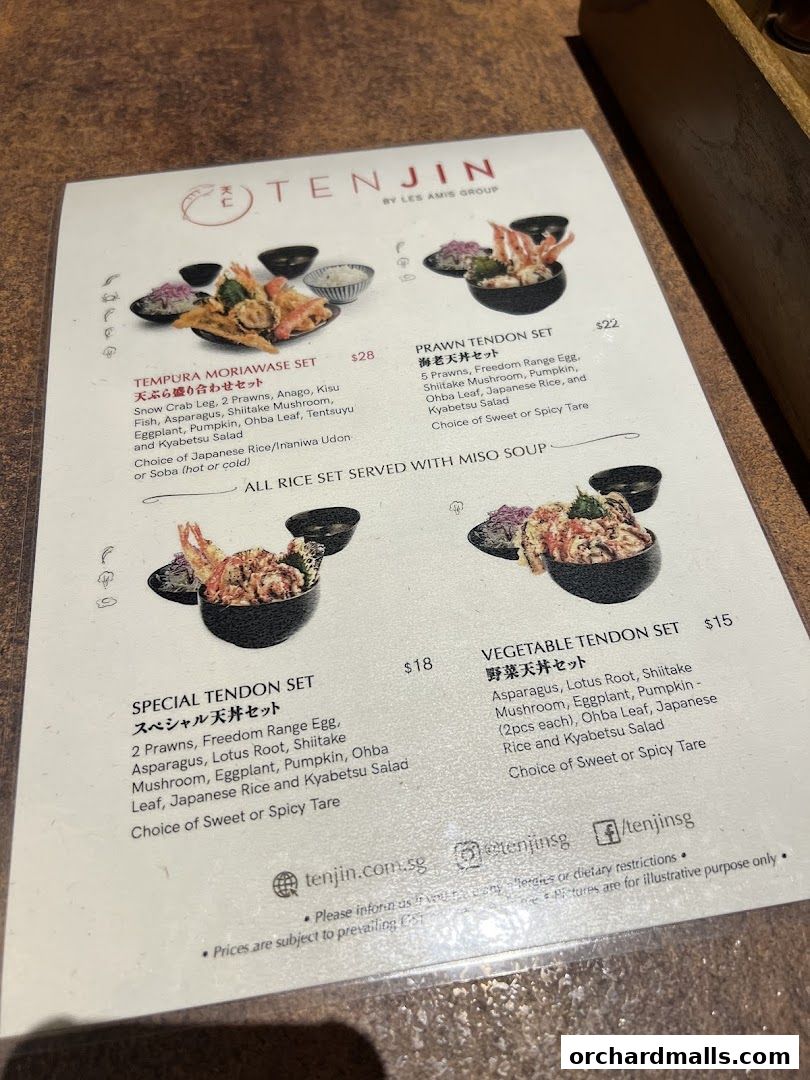 Menu page for Tenjin Shaw Centre