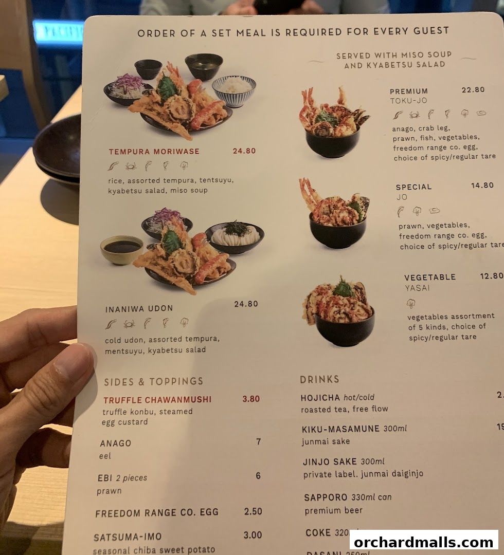 Menu page for Tenjin Shaw Centre