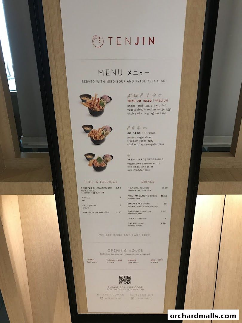 Menu page for Tenjin Shaw Centre