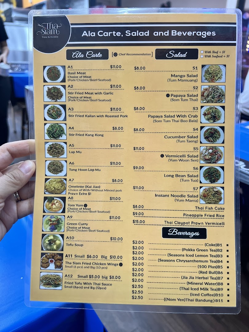 Menu page for Tha Siam Thai Kitchen