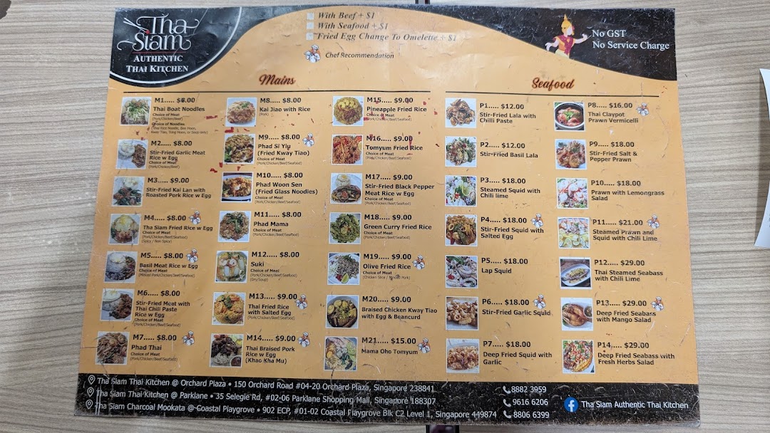 Menu page for Tha Siam Thai Kitchen