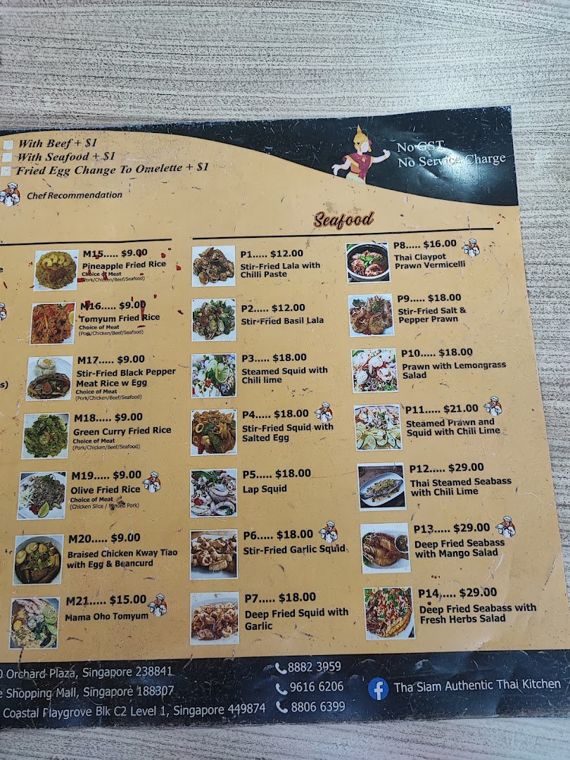 Menu page for Tha Siam Thai Kitchen