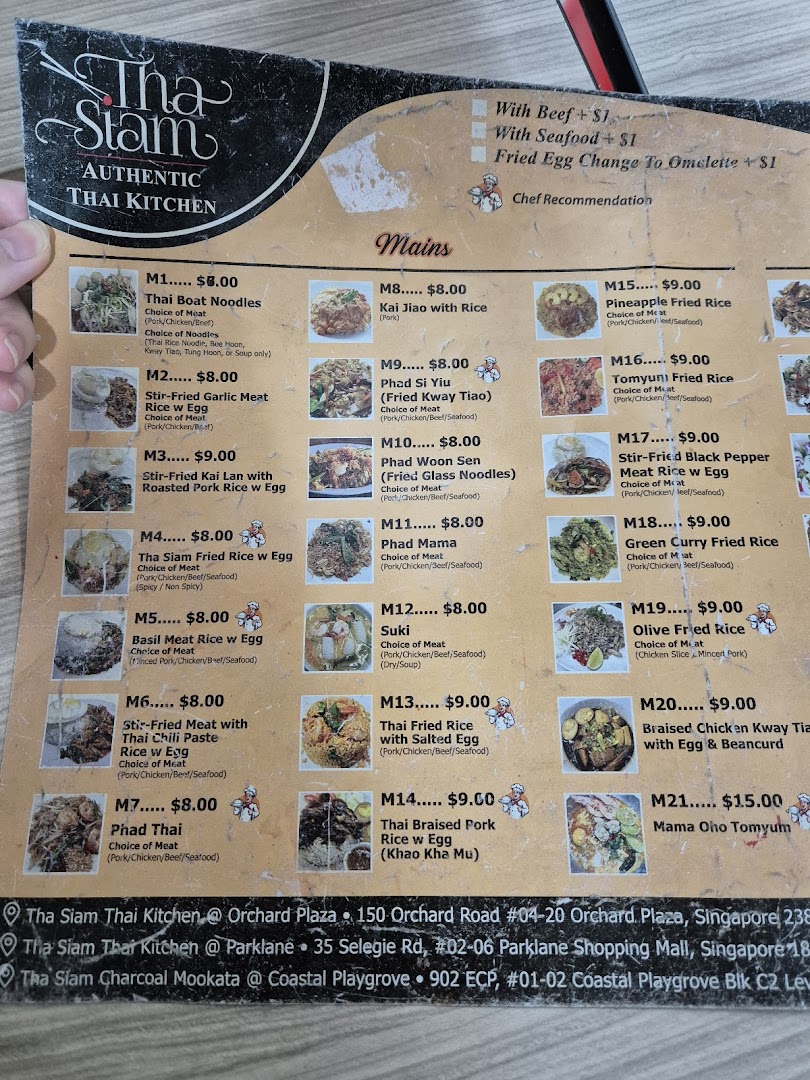 Menu page for Tha Siam Thai Kitchen
