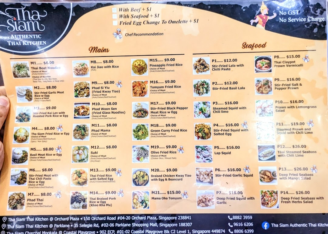 Menu page for Tha Siam Thai Kitchen