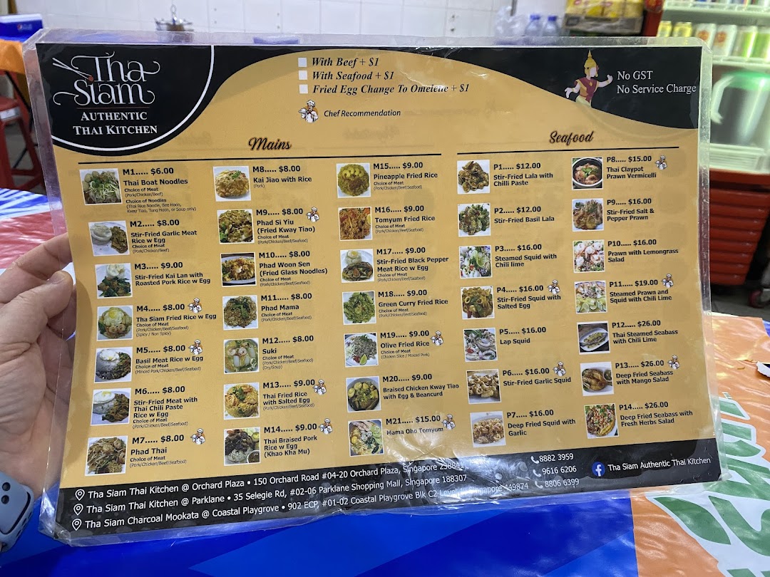 Menu page for Tha Siam Thai Kitchen