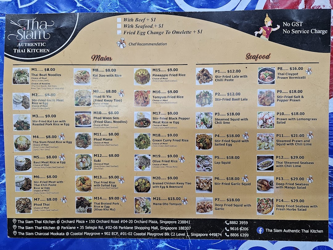 Menu page for Tha Siam Thai Kitchen
