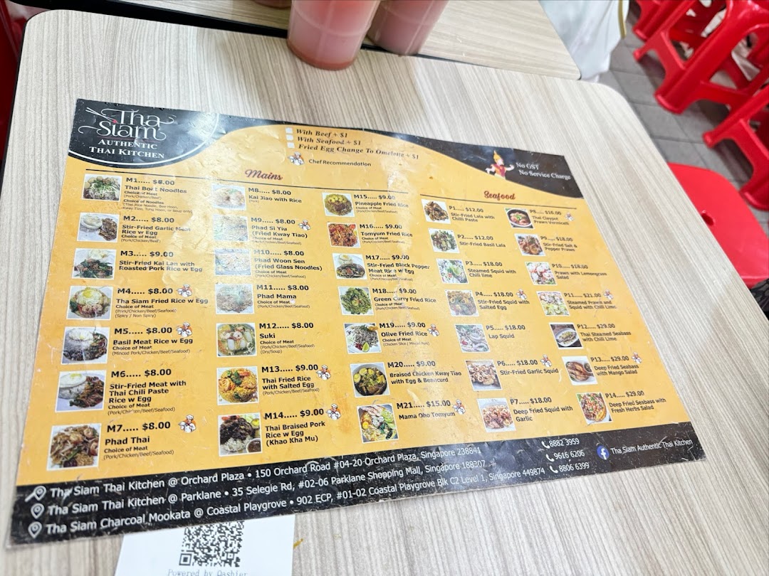 Menu page for Tha Siam Thai Kitchen