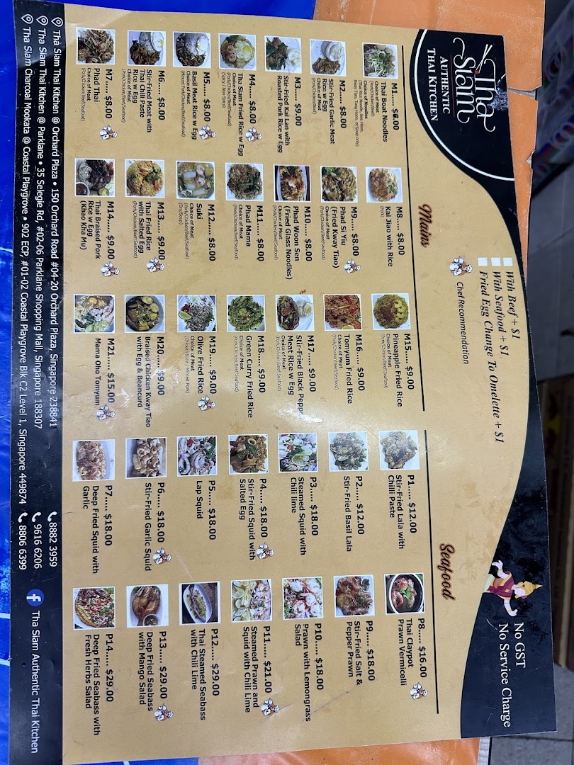 Menu page for Tha Siam Thai Kitchen