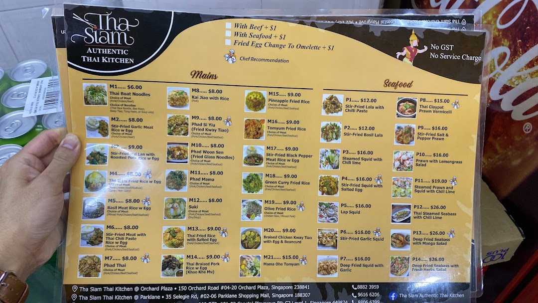 Menu page for Tha Siam Thai Kitchen