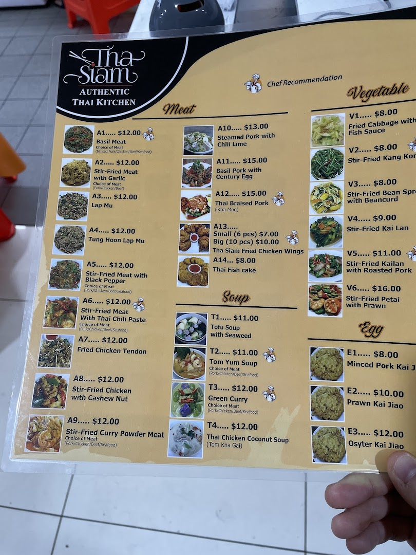 Menu page for Tha Siam Thai Kitchen