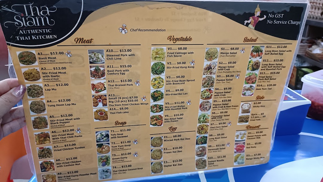 Menu page for Tha Siam Thai Kitchen