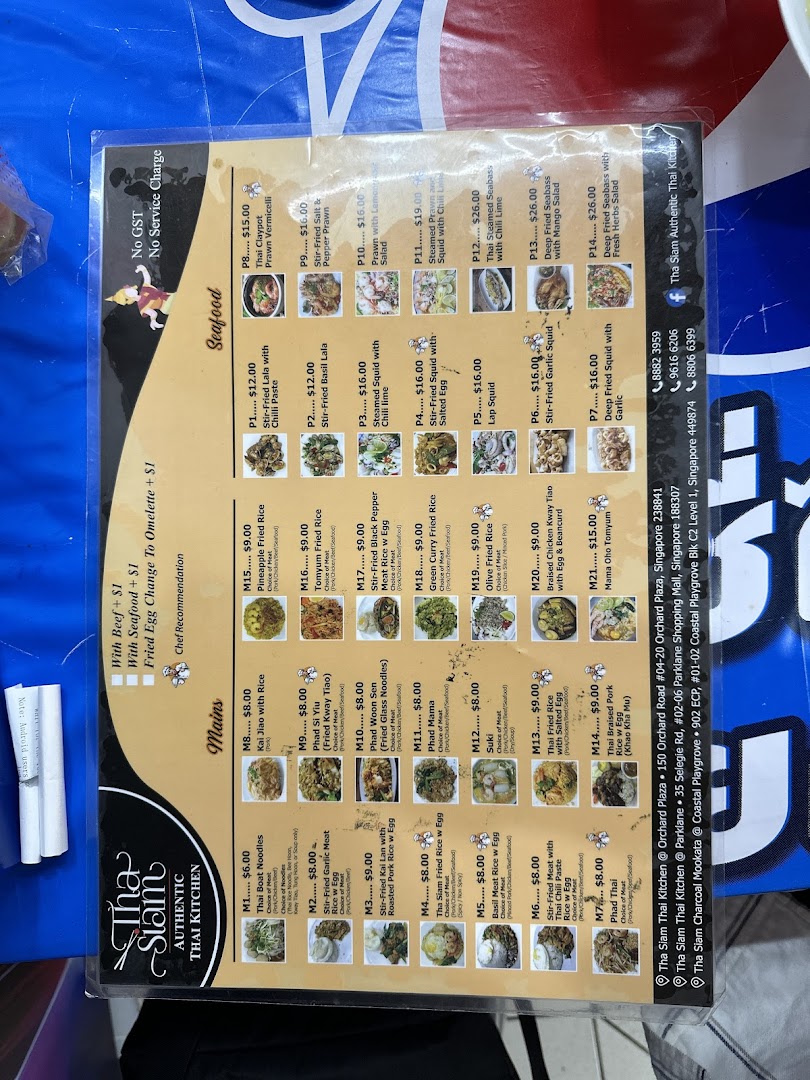 Menu page for Tha Siam Thai Kitchen