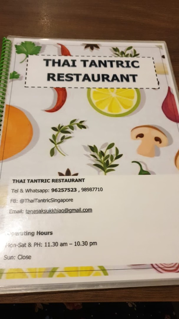 Menu page for Thai Tantric Authentic Thai Cuisine