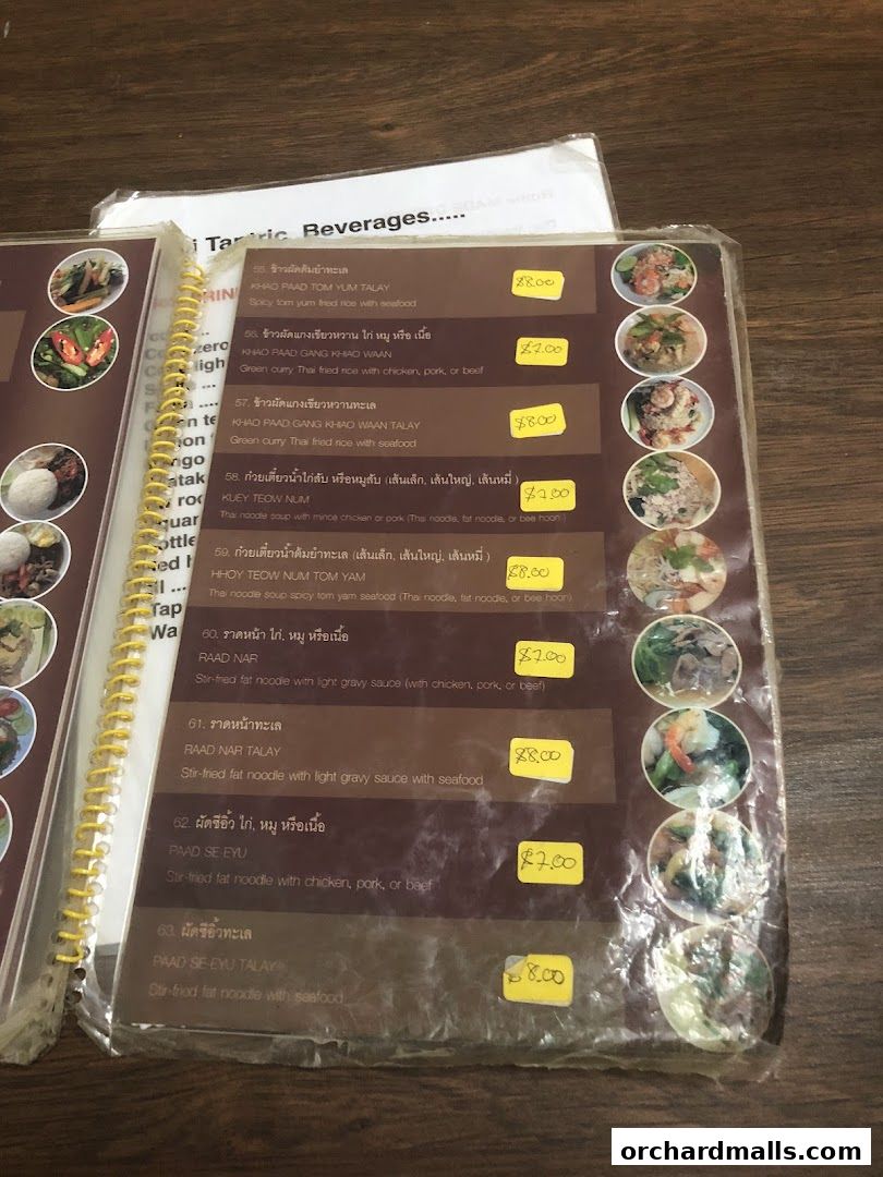 A menu from Thai Tantric Authentic Thai Cuisine featuring various Thai dishes with prices.