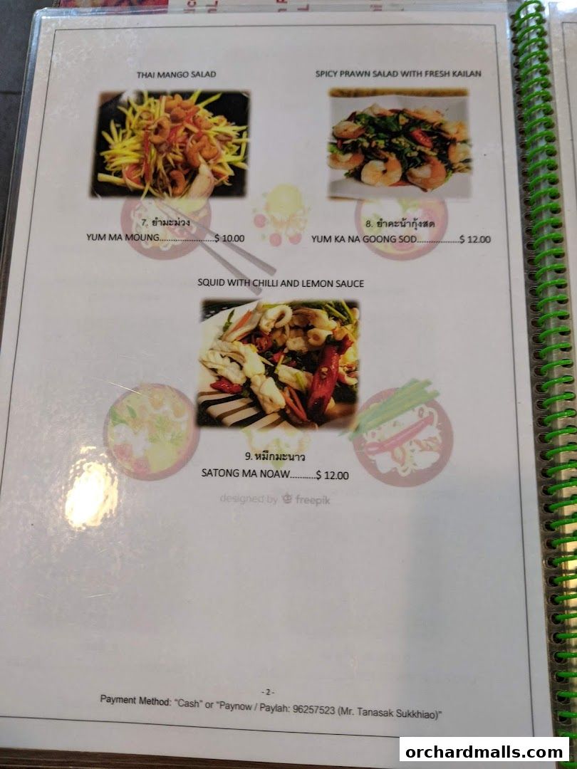 A menu page from Thai Tantric Authentic Thai Cuisine featuring salads and seafood dishes.