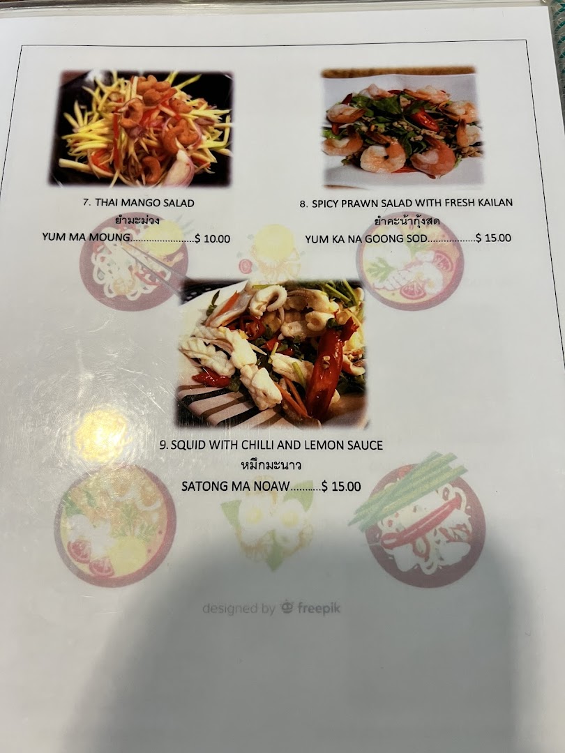 Menu page for Thai Tantric Authentic Thai Cuisine