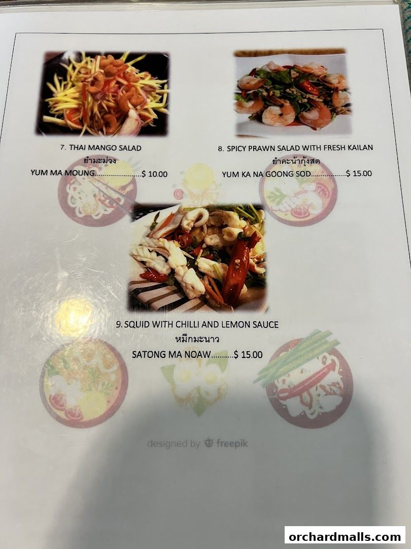 A menu page showcasing three Thai dishes with images and prices.