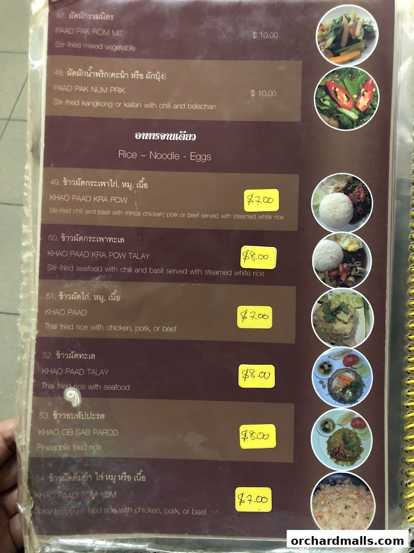 A menu from Thai Tantric Authentic Thai Cuisine featuring various rice and noodle dishes.