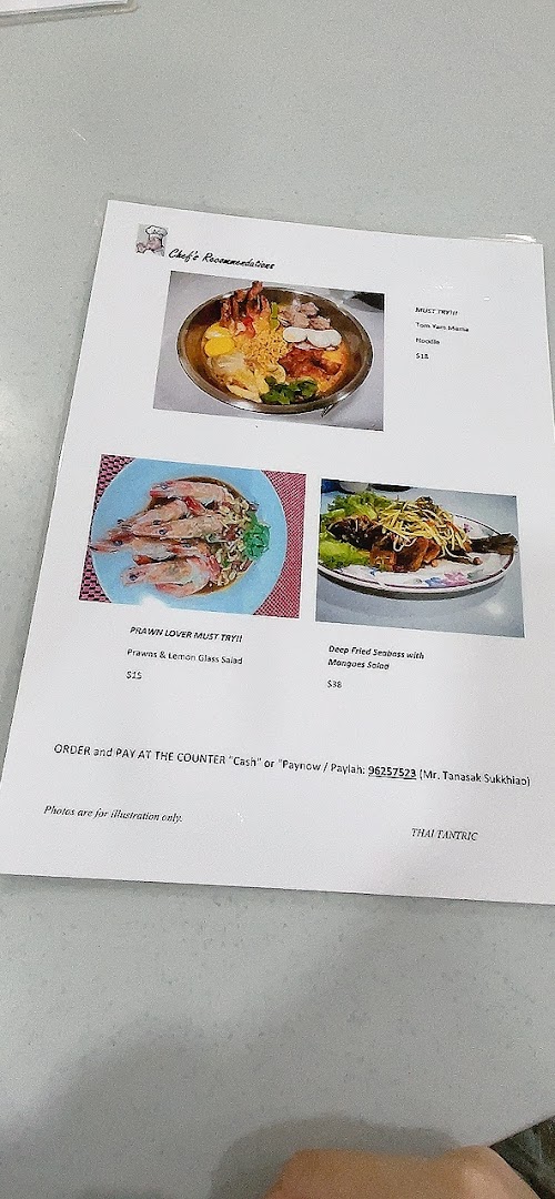 Menu page for Thai Tantric Authentic Thai Cuisine