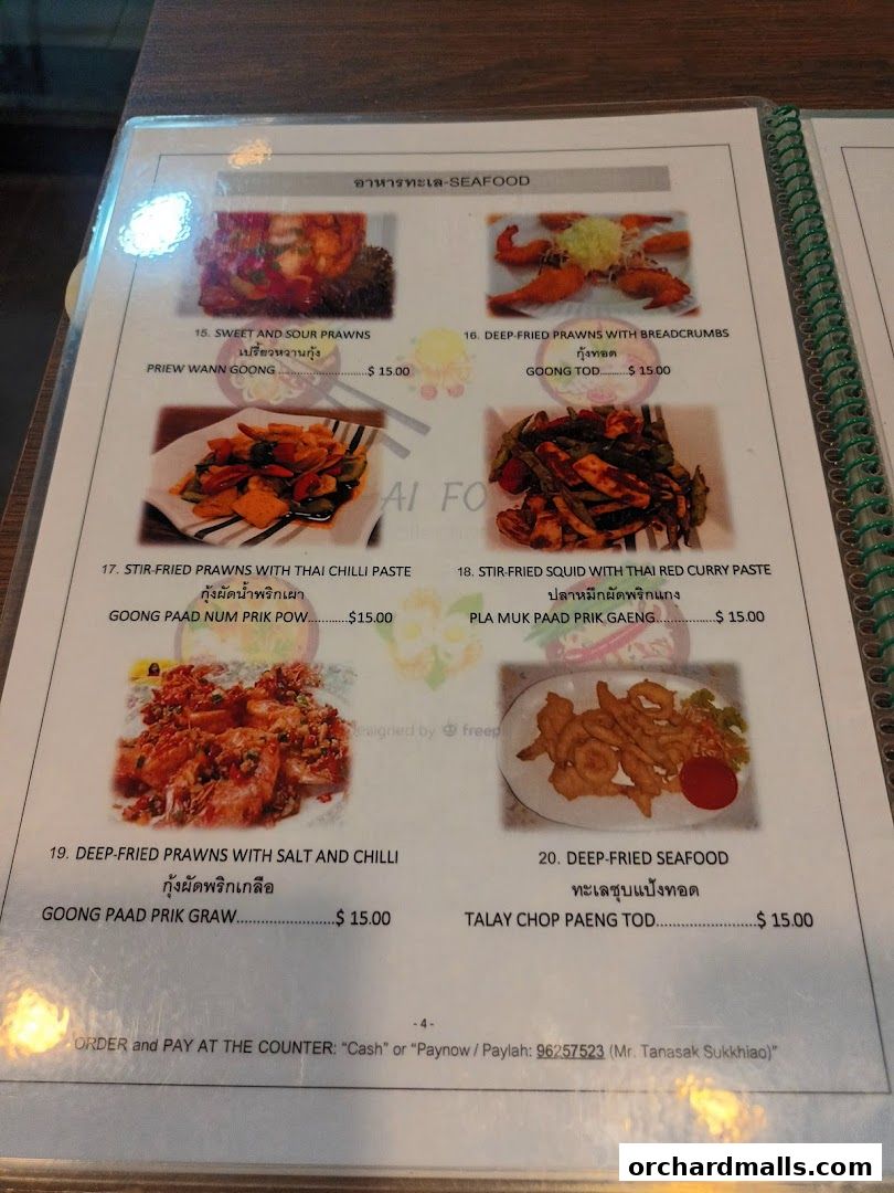 A menu page from Thai Tantric Authentic Thai Cuisine featuring seafood dishes.