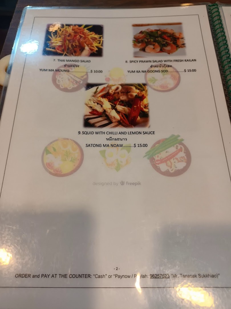 Menu page for Thai Tantric Authentic Thai Cuisine