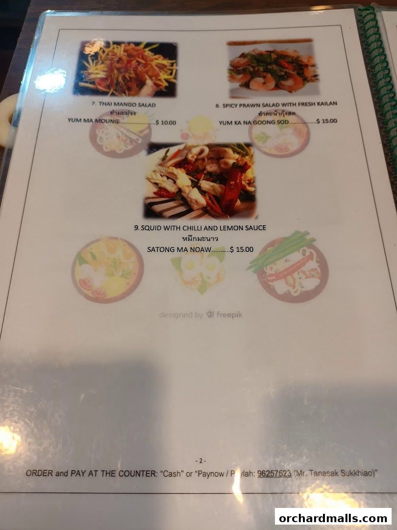 A menu page from Thai Tantric Authentic Thai Cuisine featuring three dishes with images and prices.