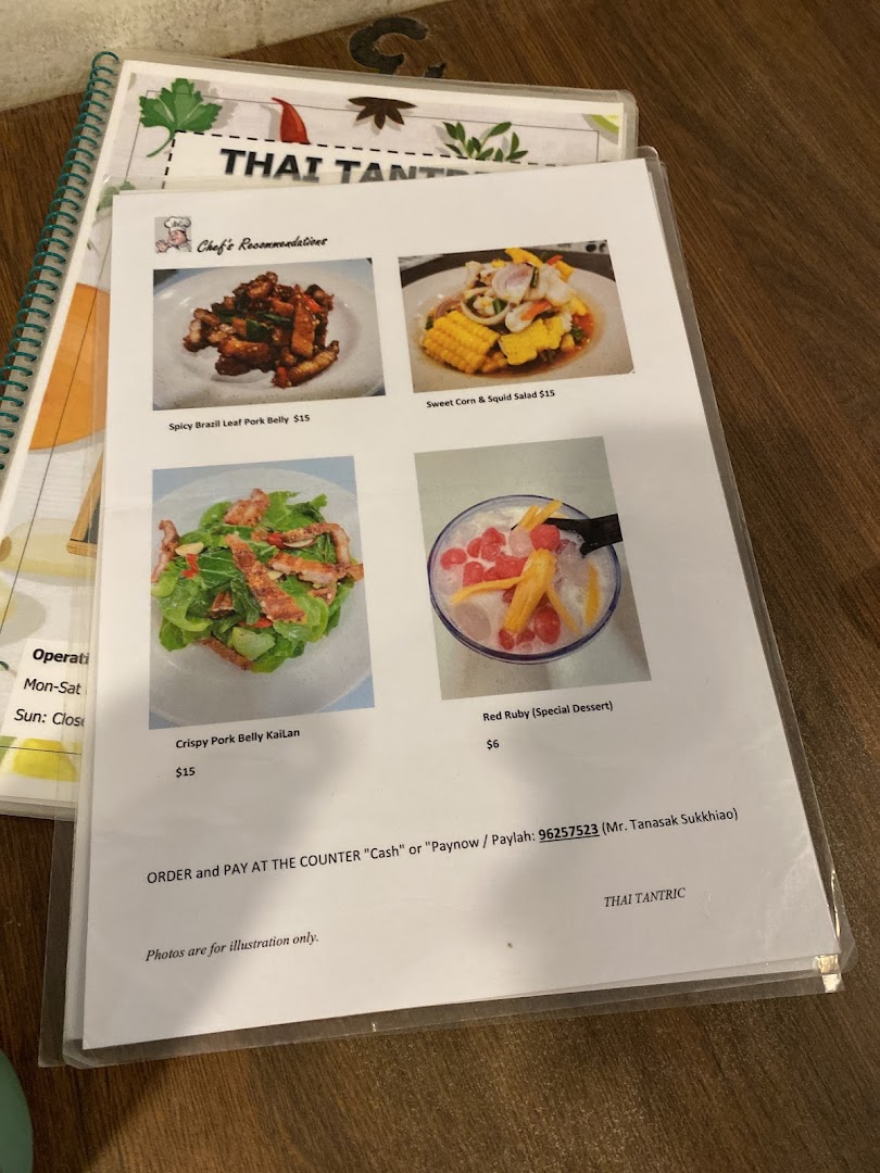 Menu page for Thai Tantric Authentic Thai Cuisine