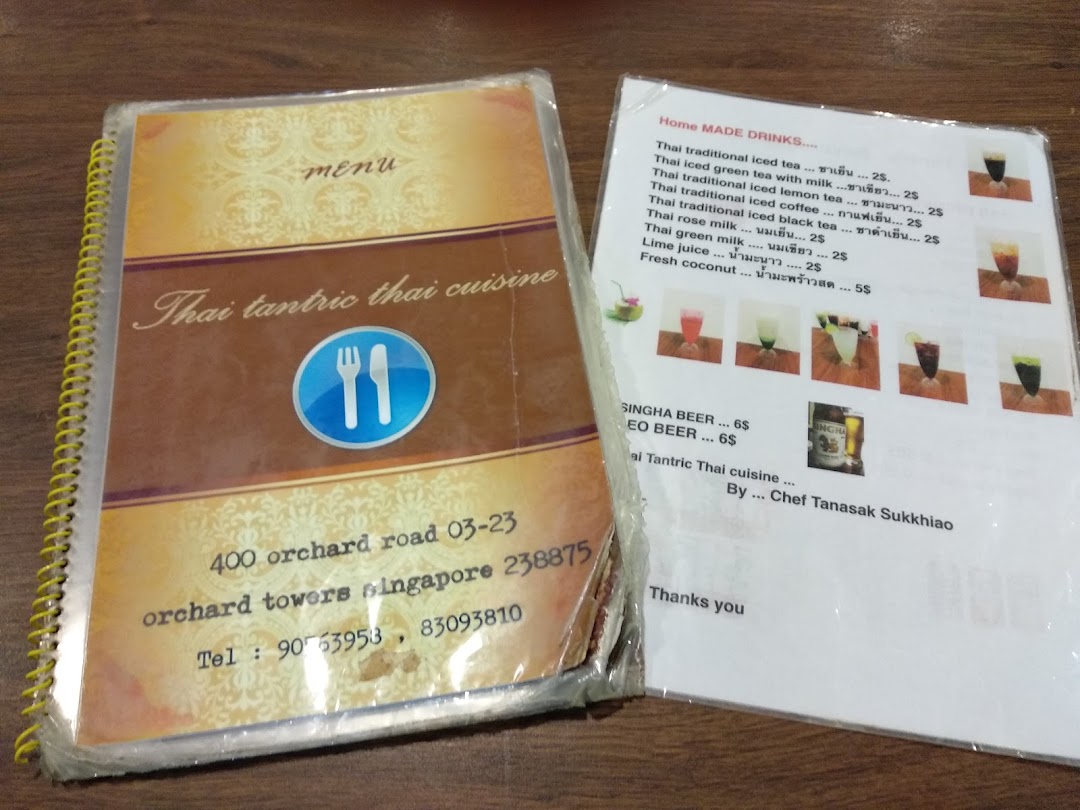 Menu page for Thai Tantric Authentic Thai Cuisine