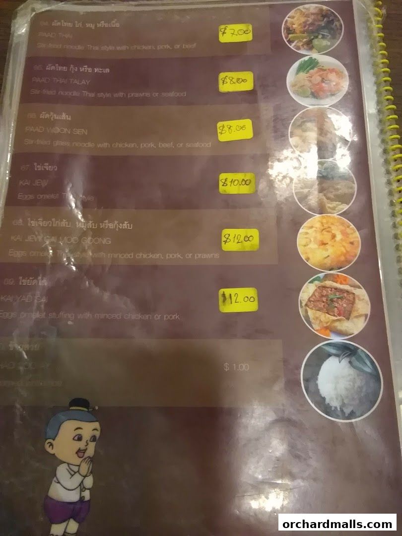 A menu page from Thai Tantric Authentic Thai Cuisine featuring various noodle and egg dishes.
