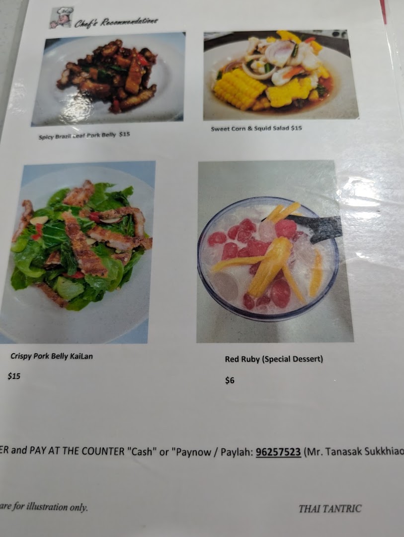 Menu page for Thai Tantric Authentic Thai Cuisine